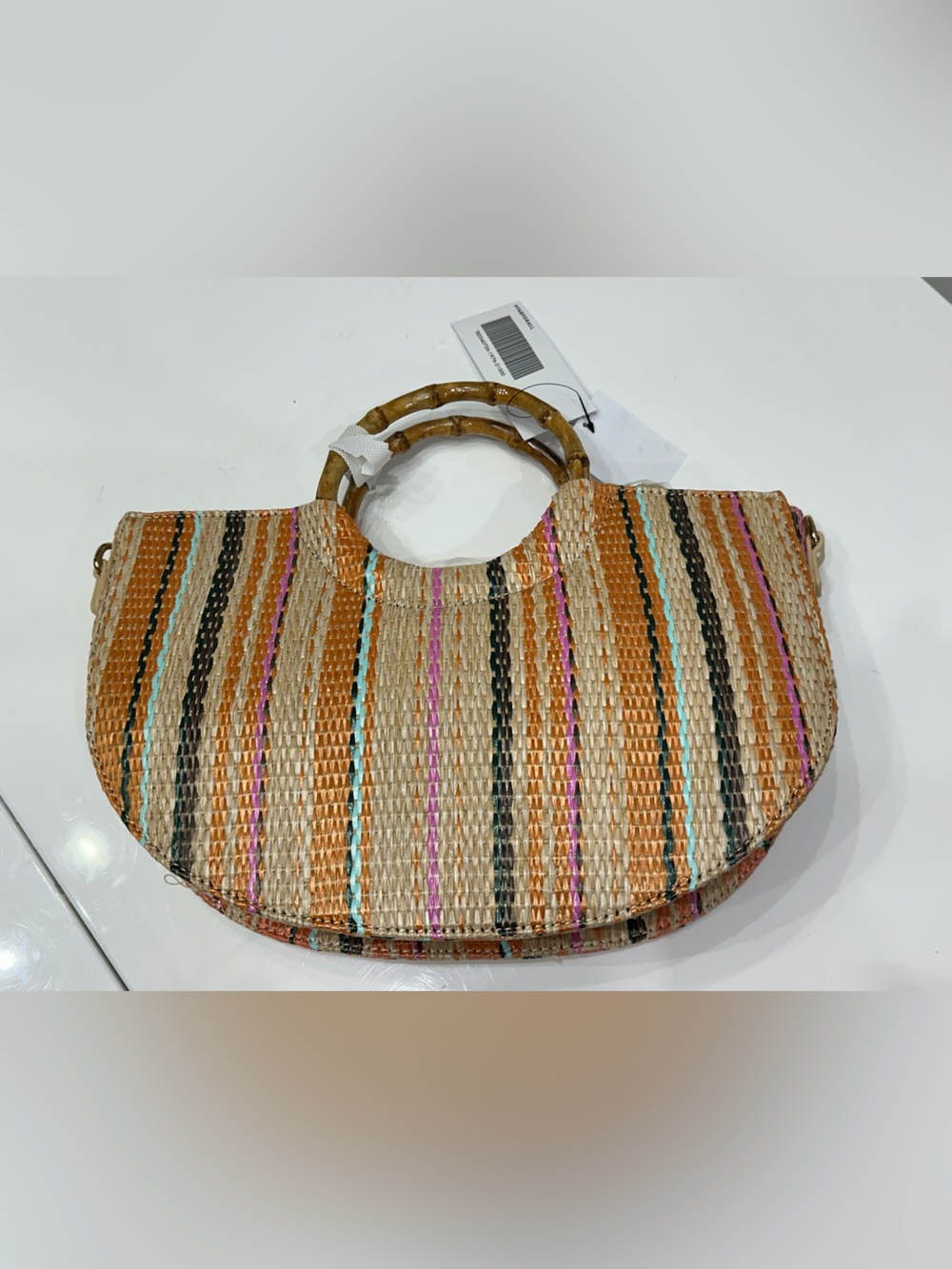 JustFab Woven Straw Bamboo Handle Crossbody Bag - Boho Striped NWT